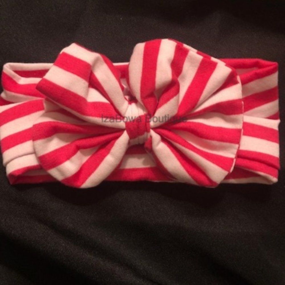 Hot Pink & White Stripe Cotton Big Bow Headband  (2)  HTPMBHB  Handmade NWT Bout
